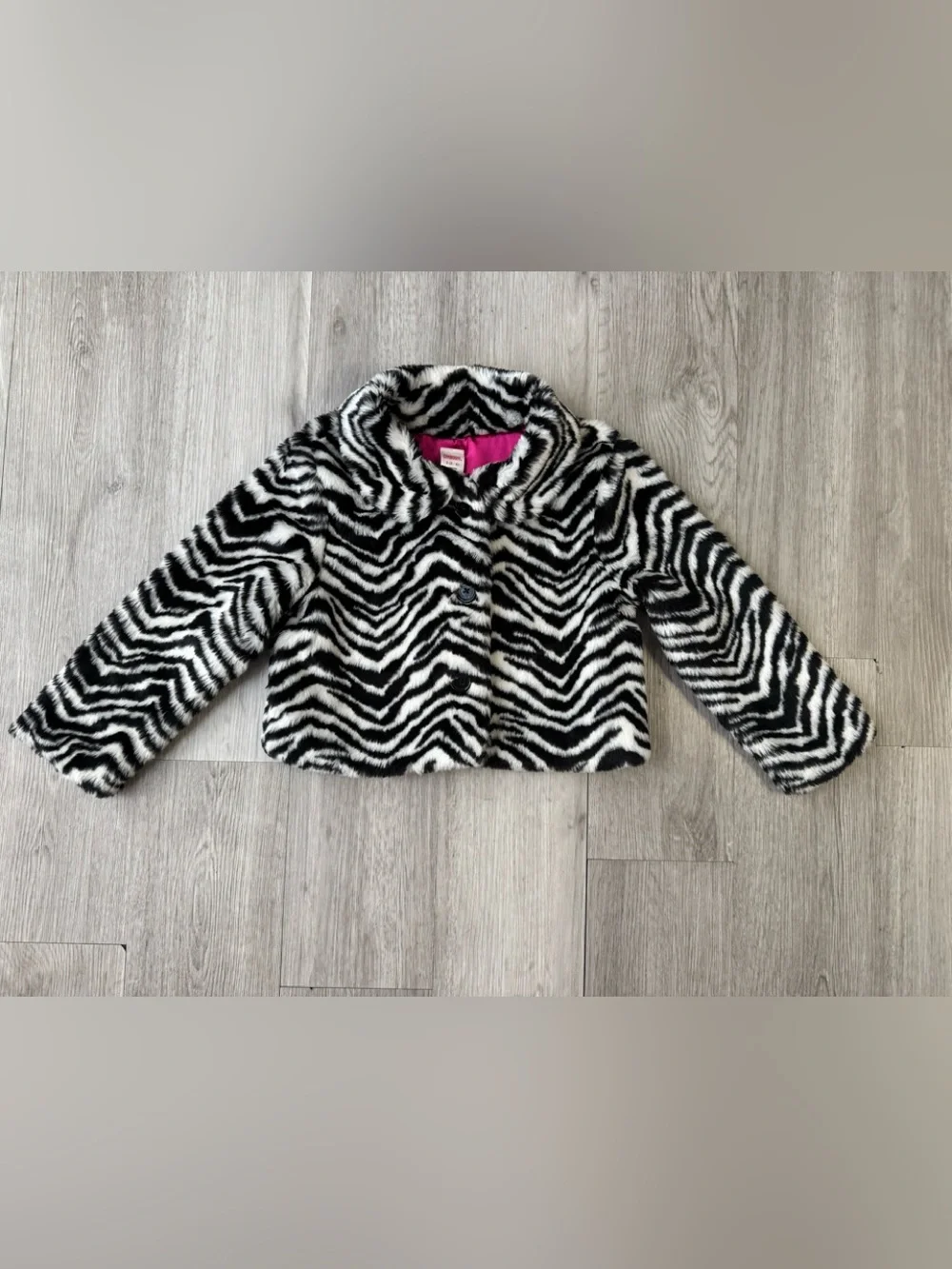 Gymboree Wild One Faux Fur Zebra Stripe Crop Coat Jacket small 5/6